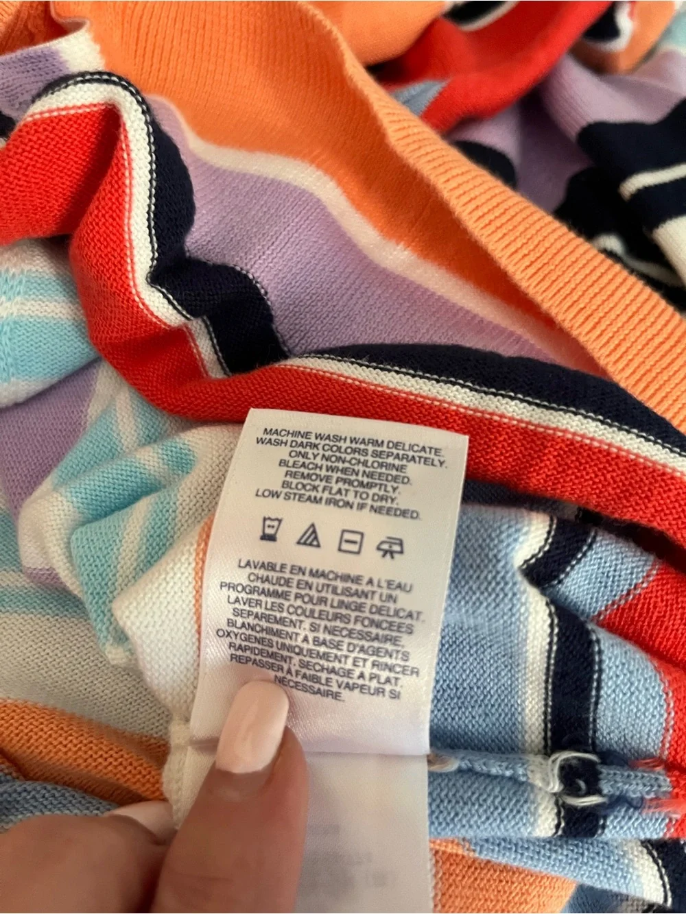 Lands’ End Women’s Large Multicolor Striped Cardigan Sweater Preppy Coastal